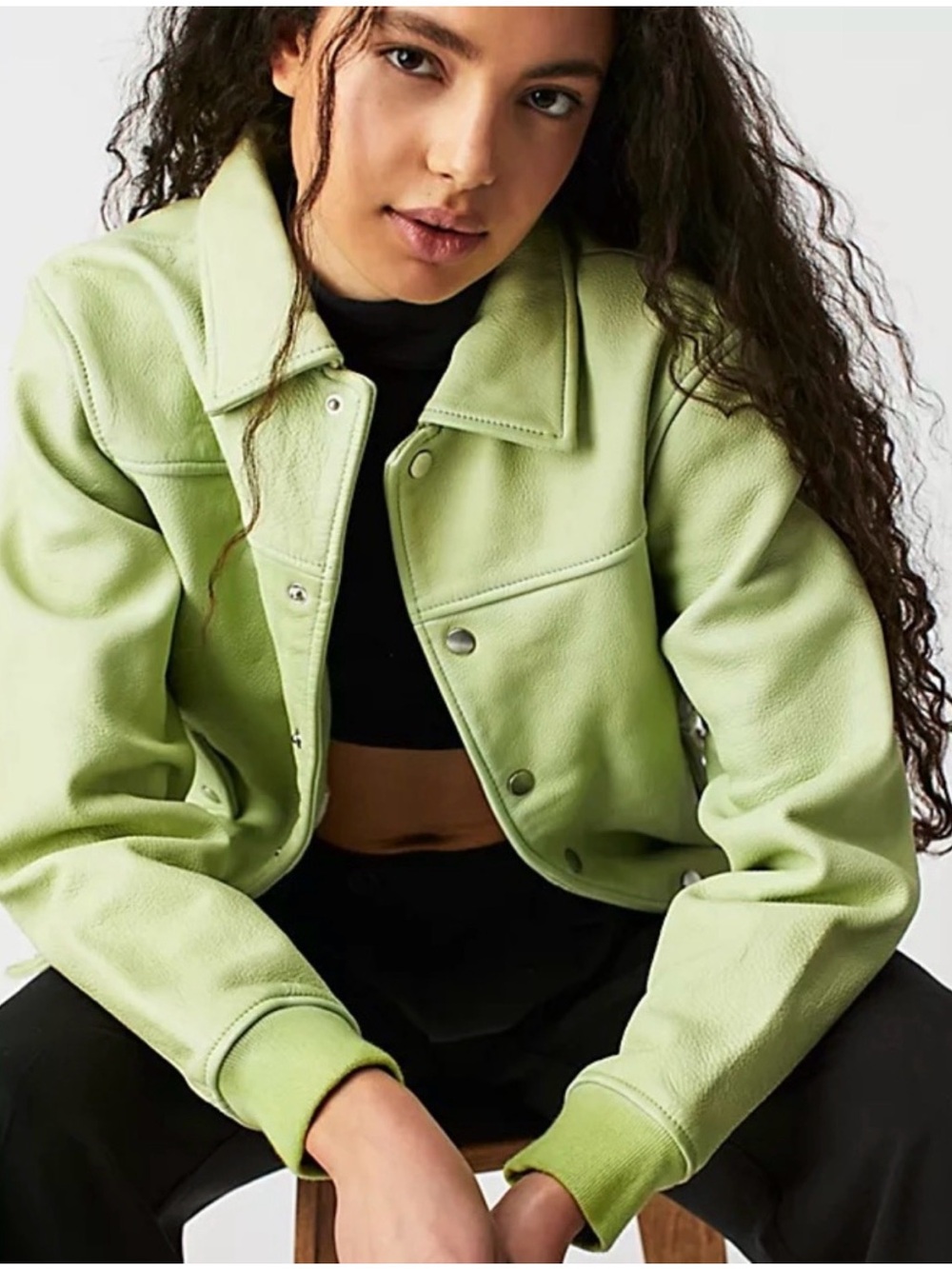 DRIFTWOOD Light Green Cropped Bomber Jacket
